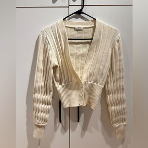 Wilfred Ribbed Cream Wool-Cotton Cardigan Sweater